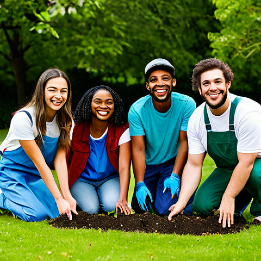 Friendly & Humorous Tone - Sustainable Brand**

"A group of diverse young adults smiling and planting trees together in a sunny park, wearing clothing made from recycled materials, showcasing a brand&rsquo;s commitment to environmental protection, fully clothed, appropriate attire, safe for work, perfect anatomy, natural proportions, professional environmental photography, high quality, vibrant colors, modest clothing."

**
