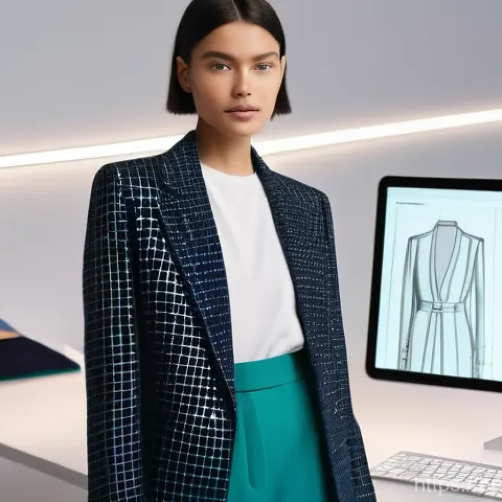 온라인 브랜드 레퍼런스를 활용한 디자인 아이디어 - **Generative AI Revolutionizing Fashion Design:** A stylish female fashion designer, in her late 20s...