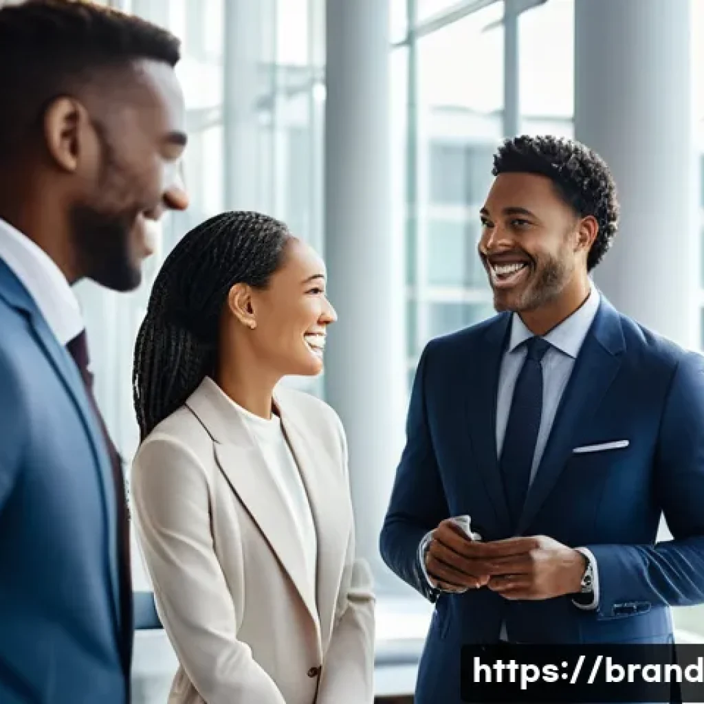 브랜드 리더십과 조직 내부 브랜딩 - **Prompt:** A diverse group of professionally dressed individuals, including men and women of variou...